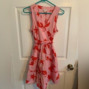 J. Crew Pink and Red Lobster Print Midi Dress